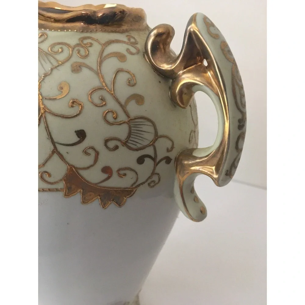 Antique Gilded Vase Urn Creamy White Gold Ornate Tall